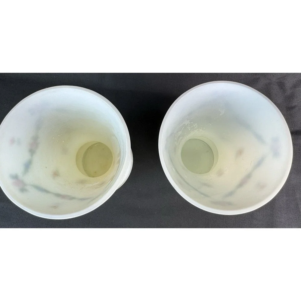 Lot Of 2 Vintage Czech White Porcelain Trumpet Style Vases Floral Pink Rose